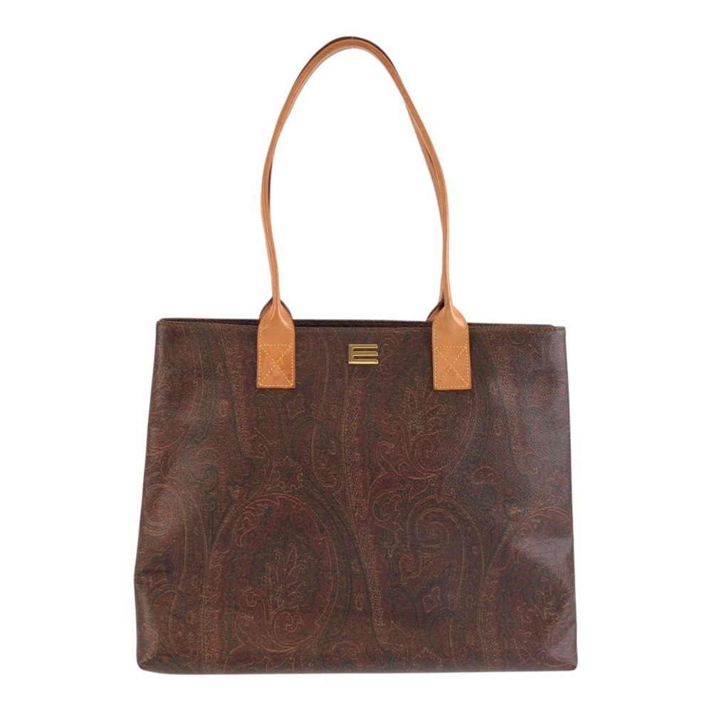 ETRO Paisley Pattern Brown Beige Leather Tote Bag Shoulder for Women N1069933